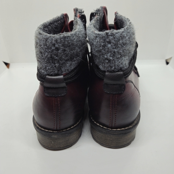 Remonte dark red leather ankle boots with gray collar EU 38 - Picture 4 of 14
